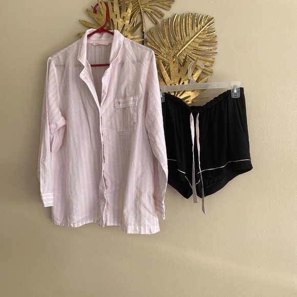Victoria's Secret Other - Victoria's Secret Pink Striped Shirt and Black Shorts Set